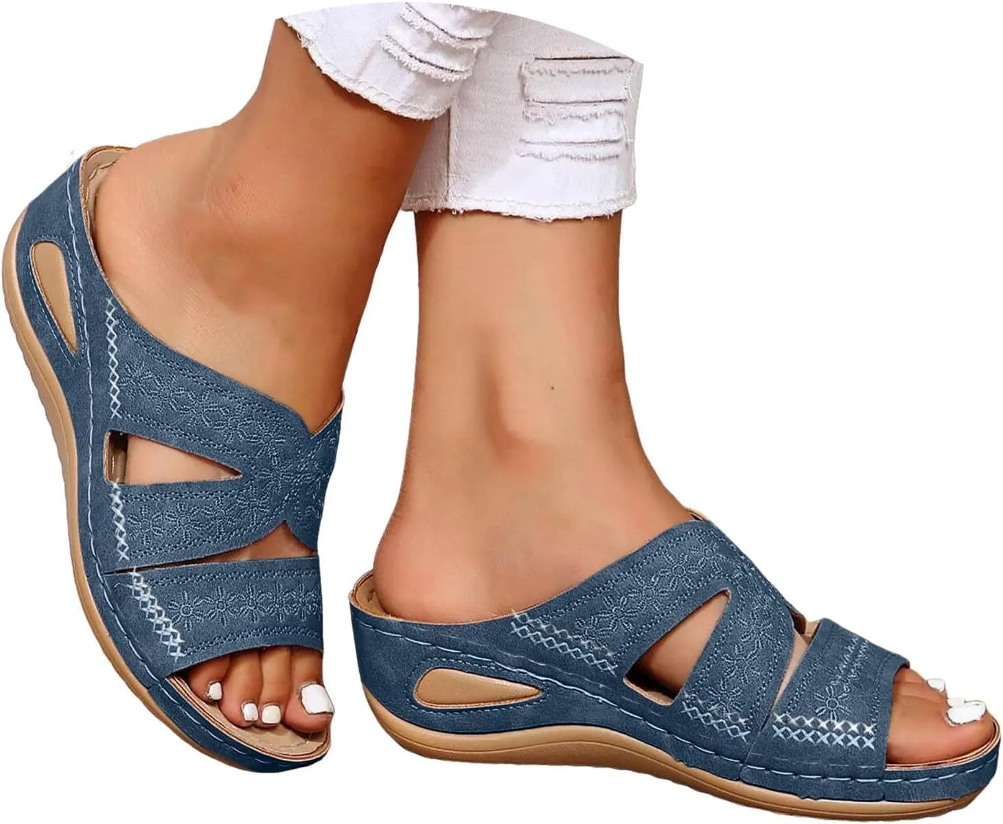 Women's Wedges Sandals Fashion Memory Foam Slides Slippers Breathable Open Toe Arch Support Dress Shoes