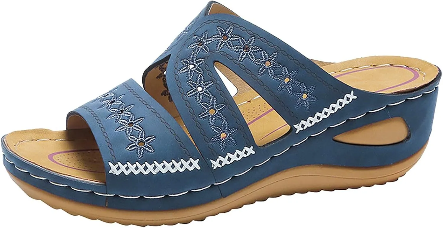 Women's Wedges Sandals Fashion Memory Foam Slides Slippers Breathable Open Toe Arch Support Dress Shoes