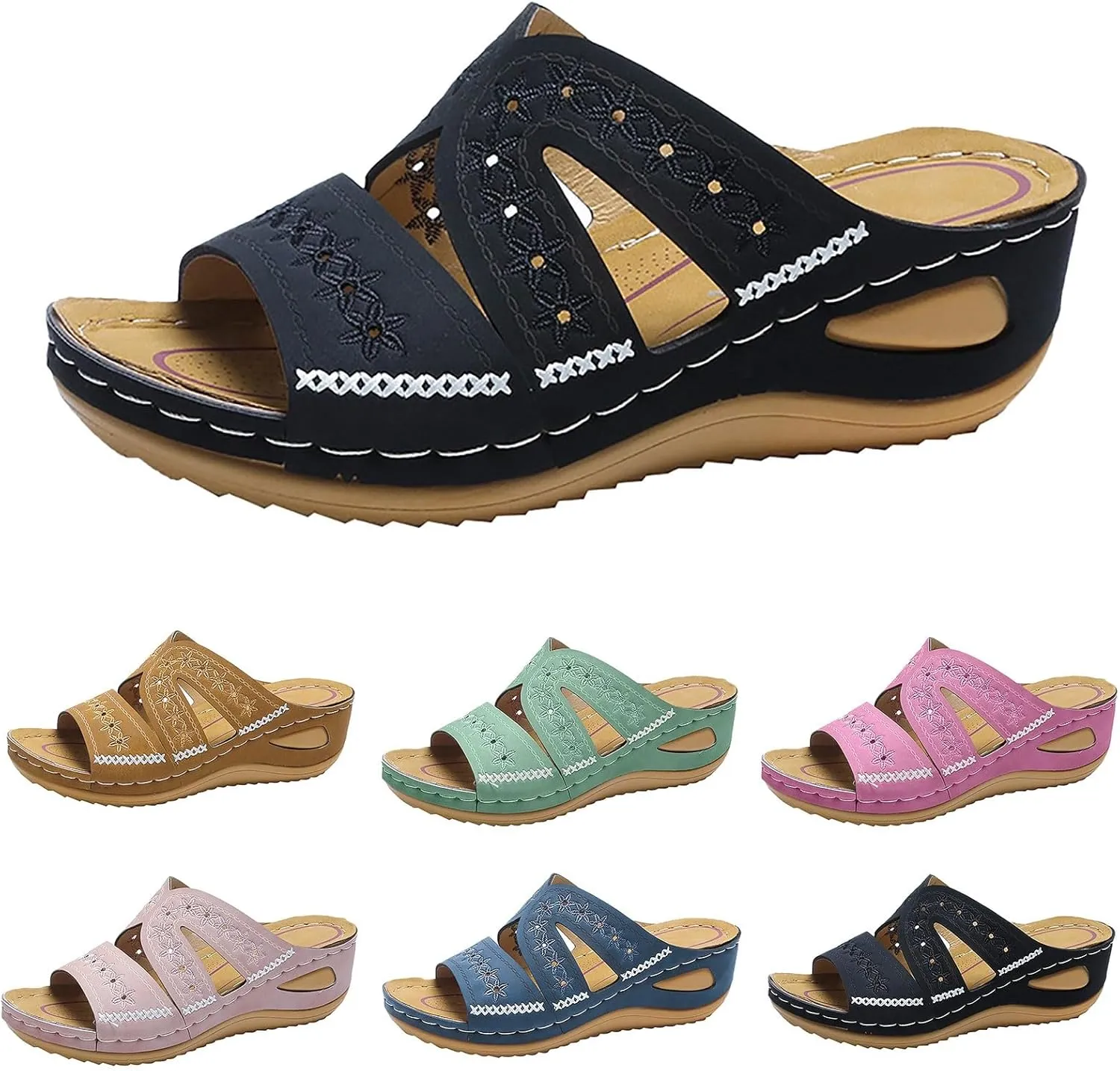 Women's Wedges Sandals Fashion Memory Foam Slides Slippers Breathable Open Toe Arch Support Dress Shoes