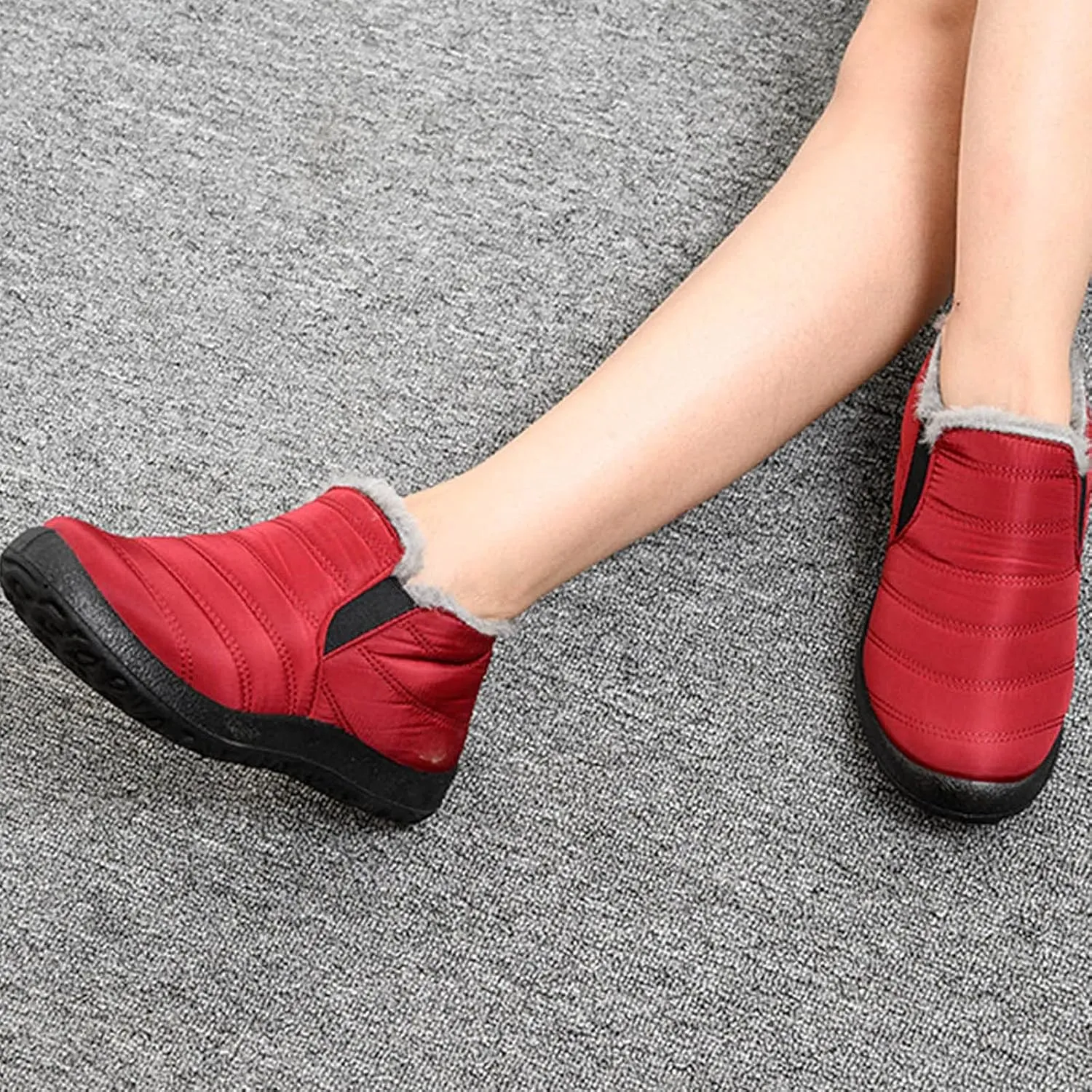 Women's Wide Width Waterproof Ankle Snow Boots - Warm Fur Lined, Walking Boots