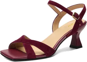 YDN Women Chic Kitten Heel Open Square Toe Sandals Easy Buckle Straps Low Heeled Shoes for Evening Party Prom Size 4-16 US