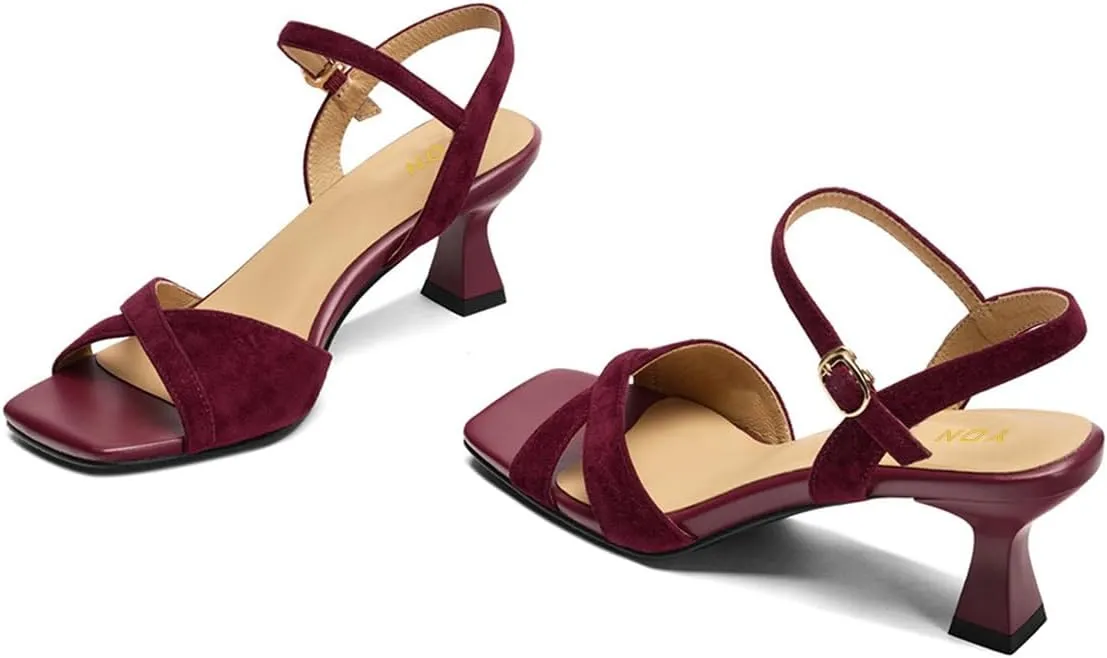 YDN Women Chic Kitten Heel Open Square Toe Sandals Easy Buckle Straps Low Heeled Shoes for Evening Party Prom Size 4-16 US