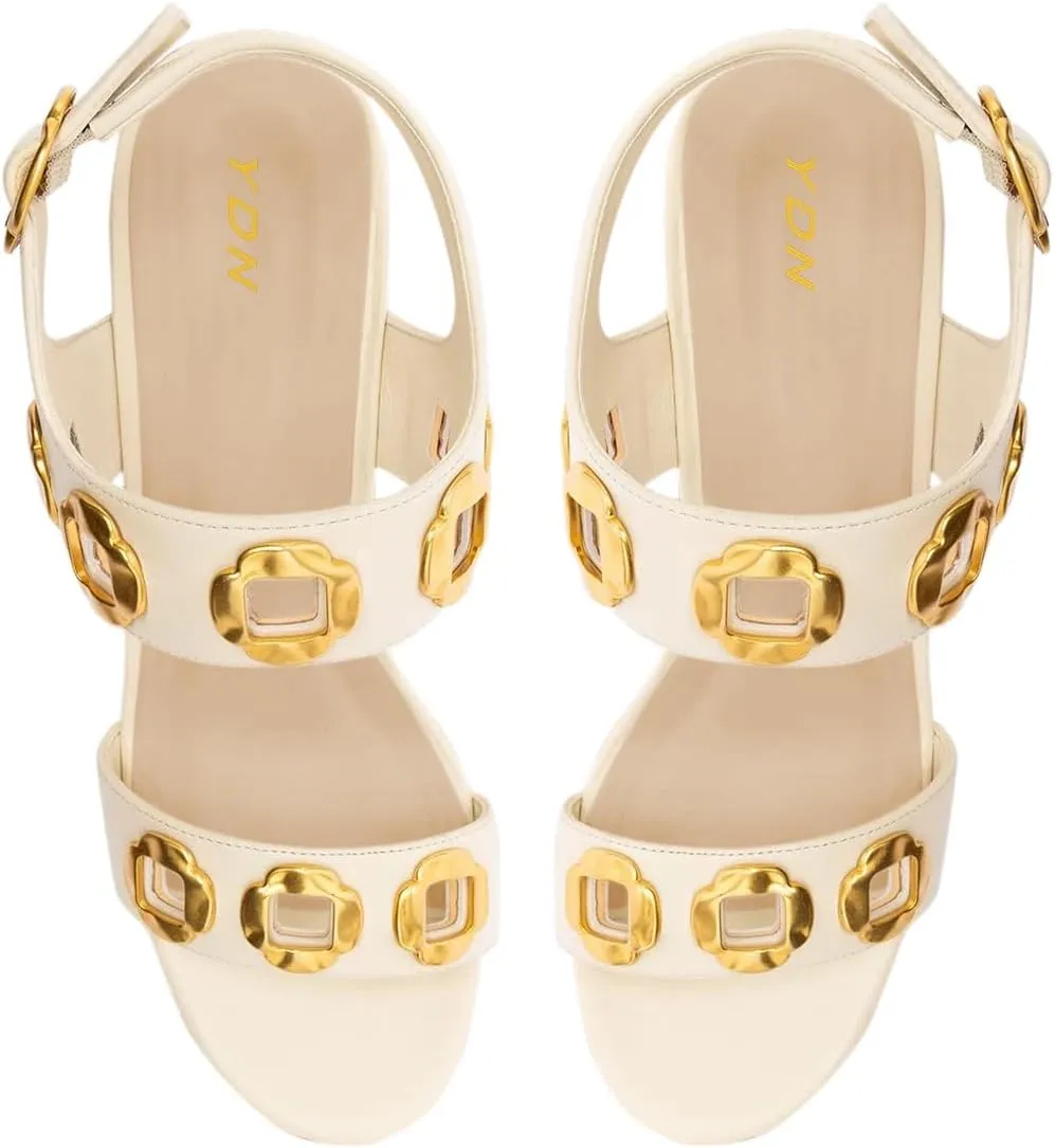 YDN Women's Open Toe Wedges High Heeled Sandals Metal Decor Strap Buckle Platform Shoes for Outdoor Party Casual Size 4-16 US