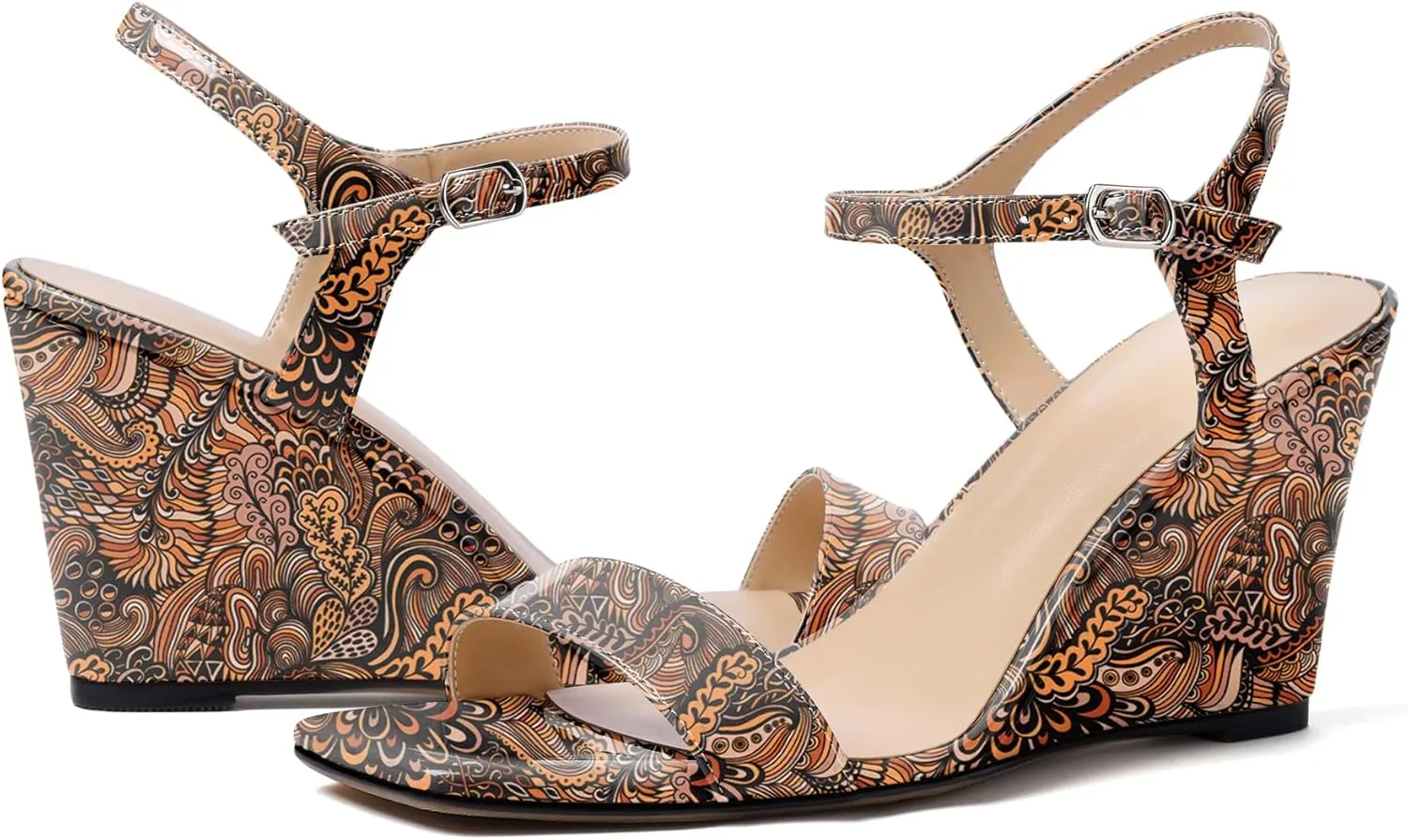 Zamikoo Women's Open Toe sandals 3.5'' Wedge heels Square Toe Slingback Pumps Fashion Dress Shoes Size 5- Size 13