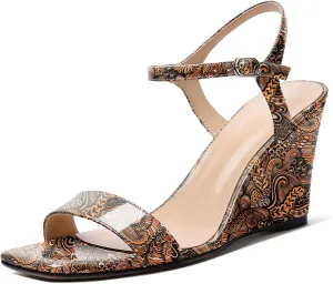 Zamikoo Women's Open Toe sandals 3.5'' Wedge heels Square Toe Slingback Pumps Fashion Dress Shoes Size 5- Size 13