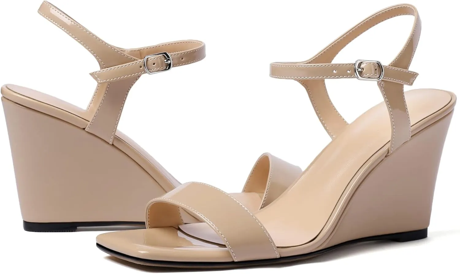 Zamikoo Women's Open Toe sandals 3.5'' Wedge heels Square Toe Slingback Pumps Fashion Dress Shoes Size 5- Size 13