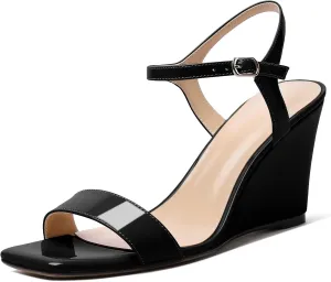 Zamikoo Women's Open Toe sandals 3.5'' Wedge heels Square Toe Slingback Pumps Fashion Dress Shoes Size 5- Size 13