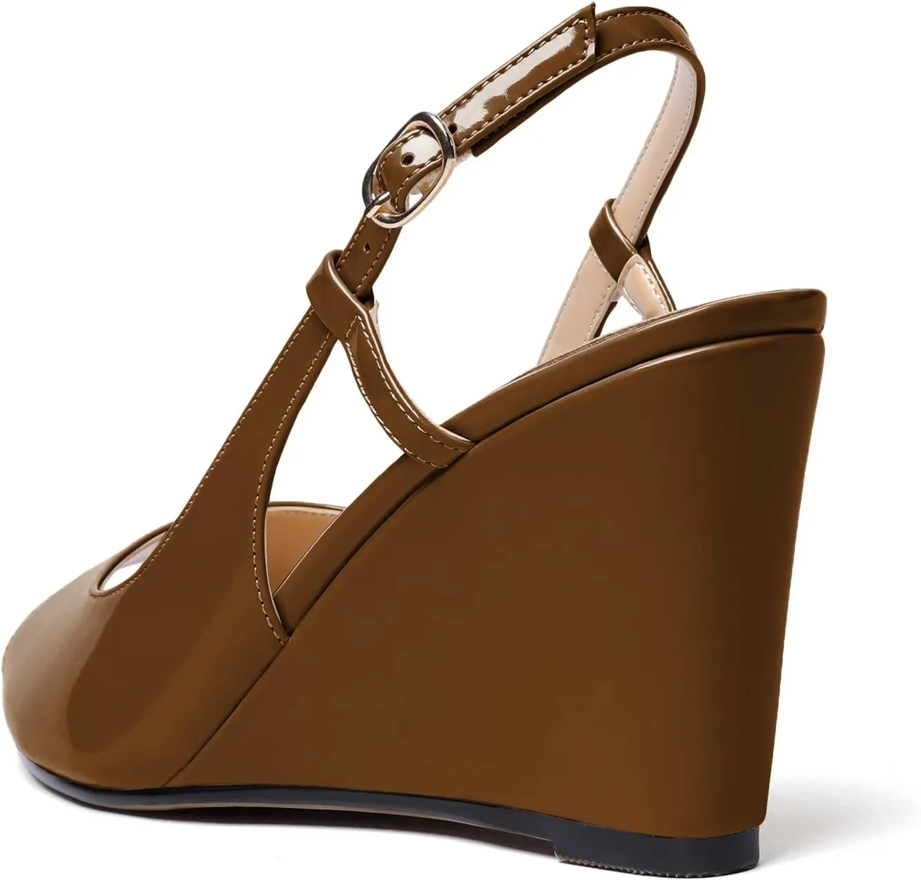 Zamikoo Women's Peep Toe Slingback Pumps 3.5" Wedge Heels Sandals with Adjustable Strap Solid Buckle Patent Leather US Size 5- Size 13