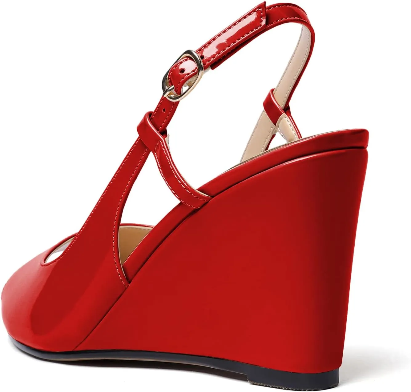 Zamikoo Women's Peep Toe Slingback Pumps 3.5" Wedge Heels Sandals with Adjustable Strap Solid Buckle Patent Leather US Size 5- Size 13