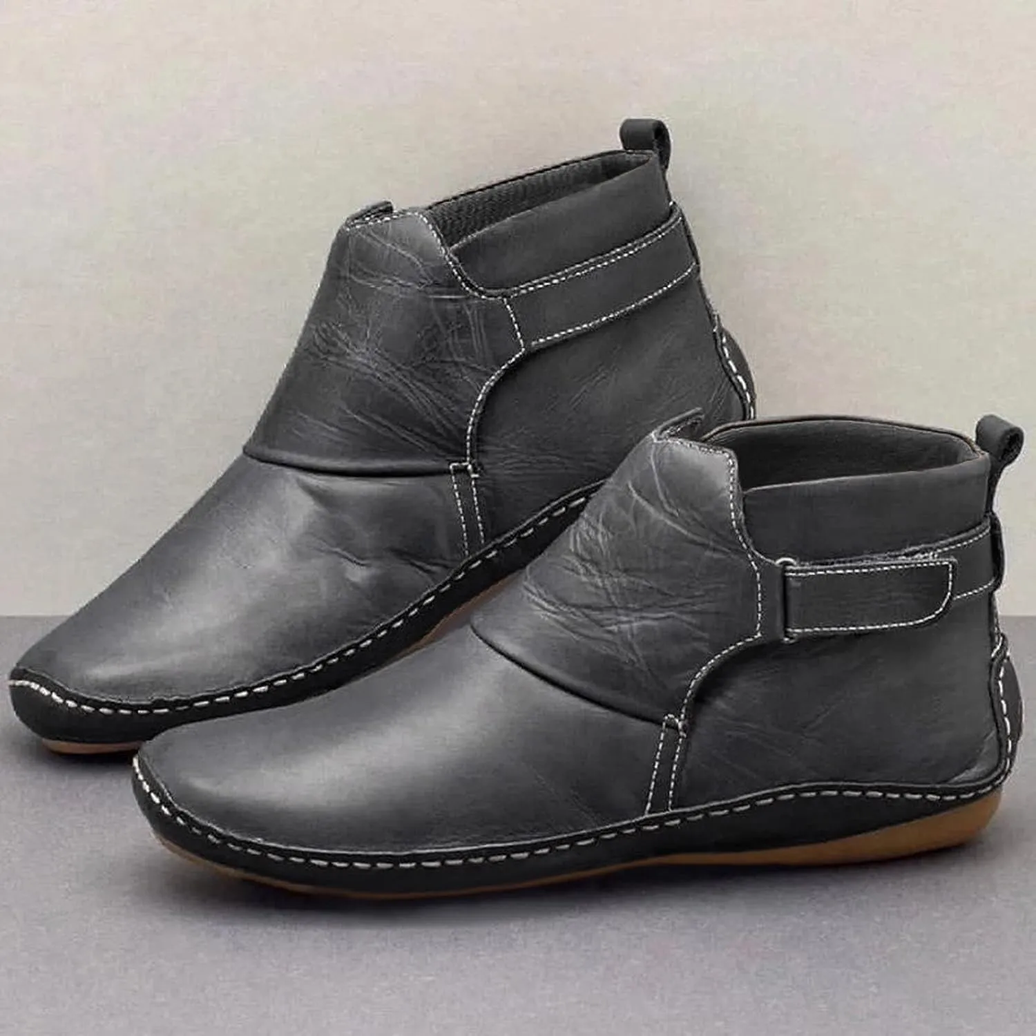 ZBYY Womens Winter Boots New Arch Support Ankle Boots Leather Vintage Round Waterproof Flat Toe Booties Casual Shoes