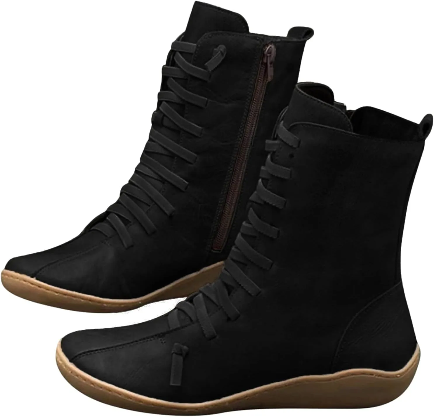 ZBYY Womens Winter Snow Boots with Warm Comfortable Outdoor Waterproof Anti-Slip Shoes Leather Zipper Flat Booties