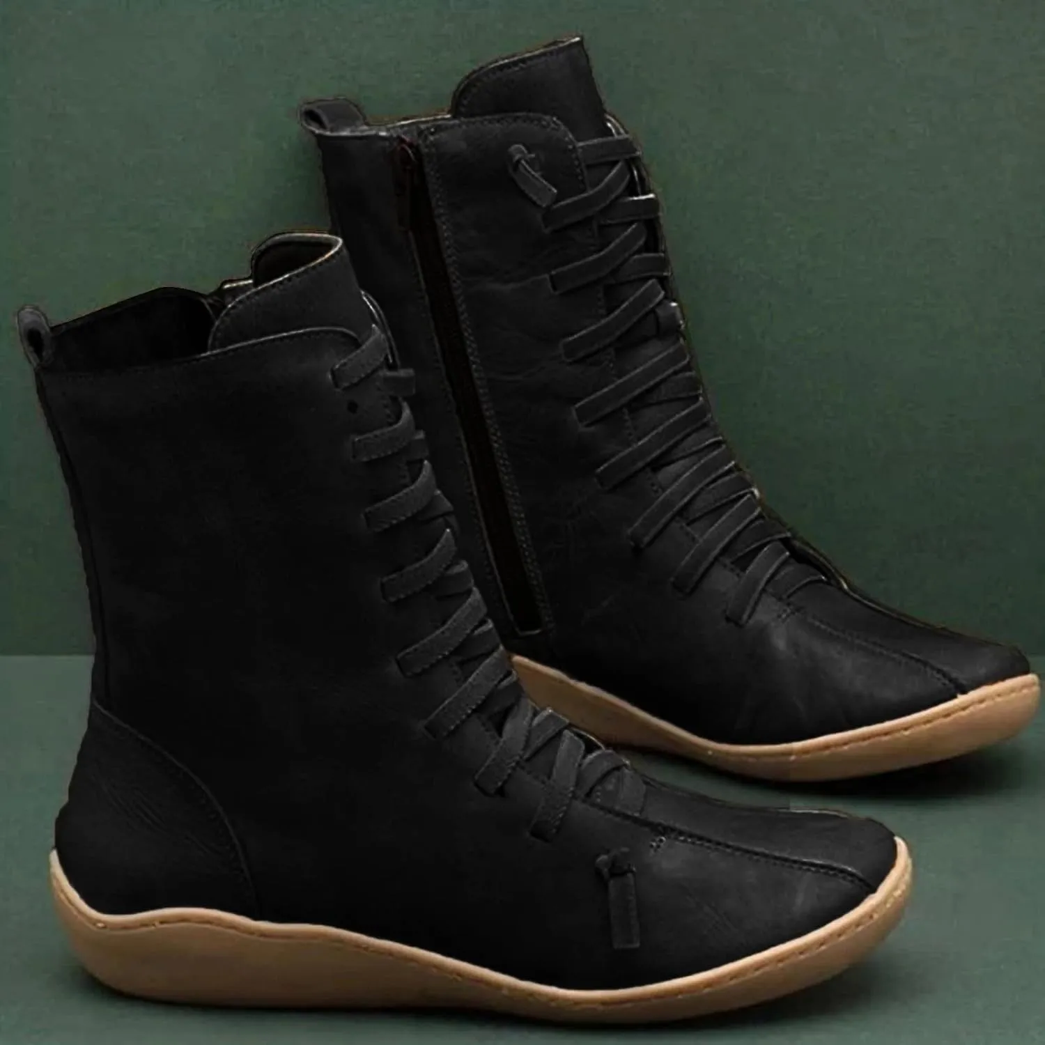 ZBYY Womens Winter Snow Boots with Warm Comfortable Outdoor Waterproof Anti-Slip Shoes Leather Zipper Flat Booties