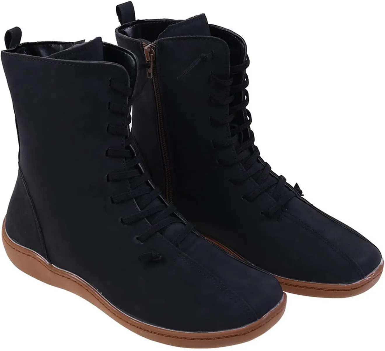 ZBYY Womens Winter Snow Boots with Warm Comfortable Outdoor Waterproof Anti-Slip Shoes Leather Zipper Flat Booties
